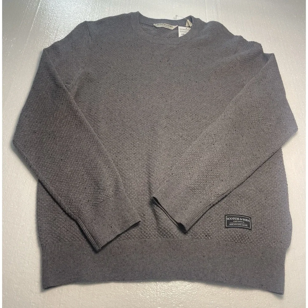 NEW Men's SCOTCH & SODA Gray Textured Stitch Crew neck Sweater Size SMALL